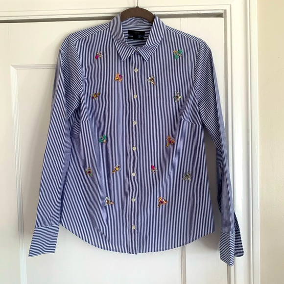 J. Crew RARE Blue / White Striped Button Up w Bug details - Picture 1 of 12